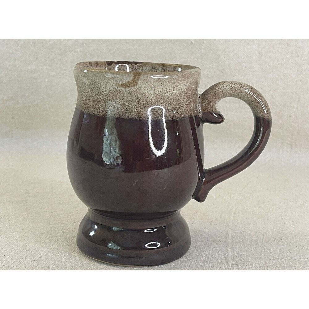 Pot Belly Brown‎ Ware Mug Vintage TAIWAN Irish Coffee Footed Cup GUC Tea Cocoa